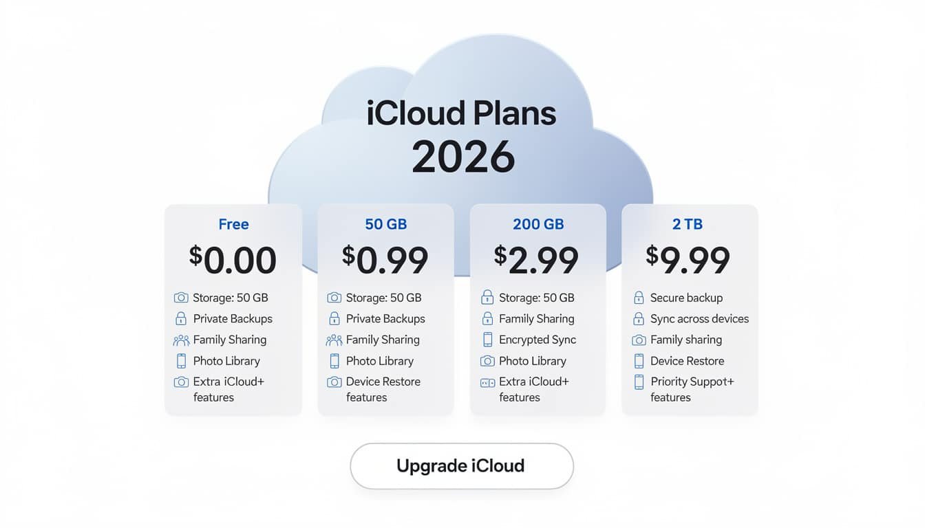 découvrez les tarifs icloud 2026, les différentes formules proposées et trouvez l'option de stockage adaptée à vos besoins.
